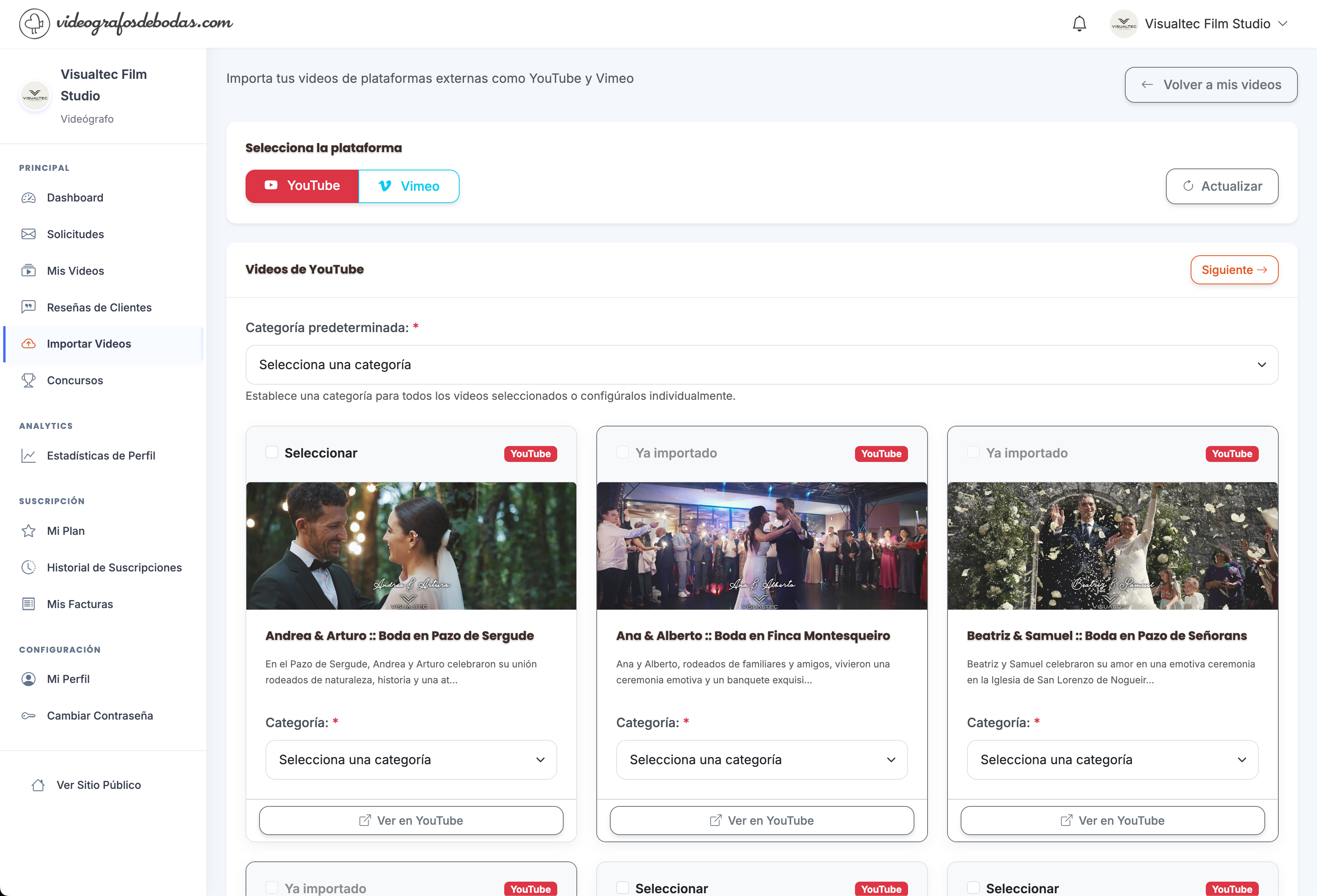 Gestión de videos y portfolio